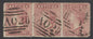 SG 5 Antigua 1863-67. 1d rosy-mauve. Very fine used strip of 3 with ‘A02’ St John obliterators CAT £240