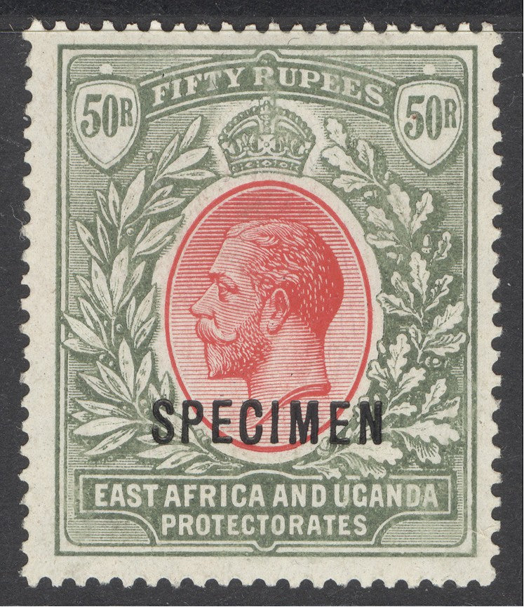 SG 75 EA&U 1921. 50r carmine & green, overprinted specimen. A wonderfully fresh lightly mounted mint example CAT £550