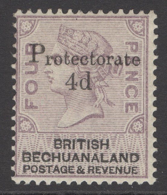 SG 44 Bechuanaland 1888. 4d on 4d lilac & black. A fine fresh mounted mint example CAT £475
