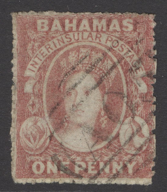 SG 4 Bahamas 1861. 1d lake, rough perf 14-16. Very fine used CAT £325
