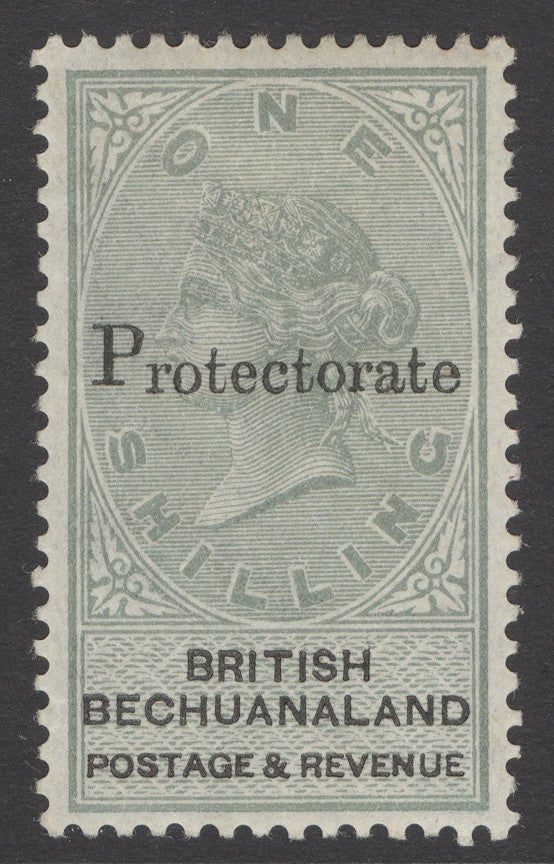 SG 46 Bechuanaland 1888. 1/- green & black. A fine fresh mounted mint example. Good colour & well centred CAT £170