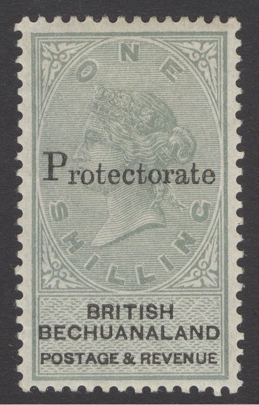 SG 46 Bechuanaland 1888. 1/- green & black. A fine fresh mounted mint example. Good colour & well centred CAT £170