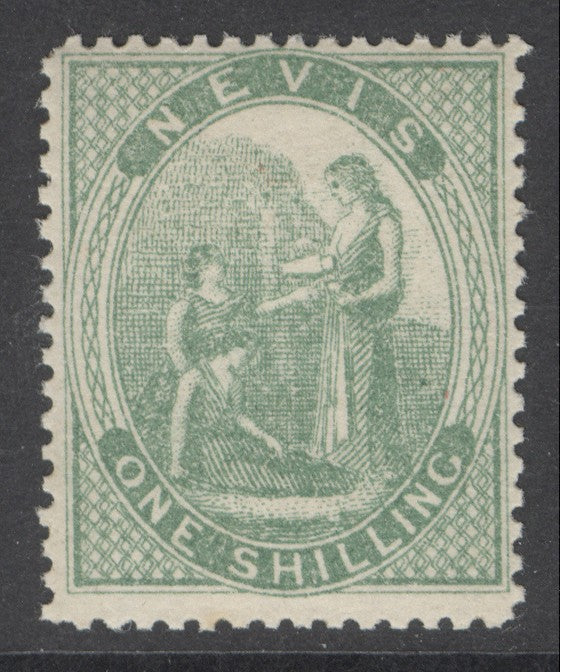 SG 20 Nevis 1871-78. 1/- pale green. Unmounted mint CAT £100