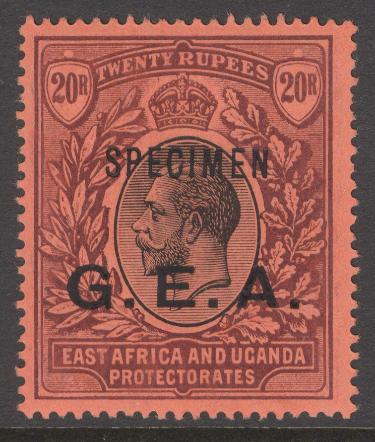 SG 61 Tanganyika G.E.A 1917-21. 20r black & purple/red, overprinted specimen. Lightly mounted mint