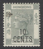 SG 55 Hong Kong 1898. 10c on 30c grey-green. A fine fresh unmounted mint example CAT £80