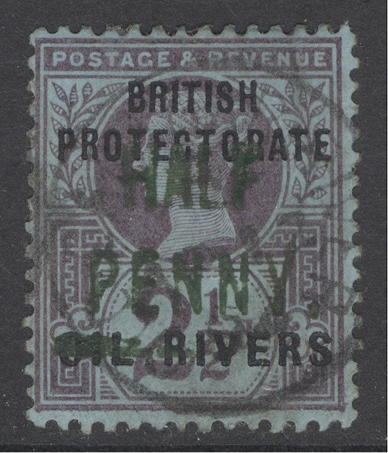 SG 11 Niger Coast protectorate: Oil rivers ½d on 2½d purple/blue-green, overprint type 4. Very fine used CAT £275. RPS cert.