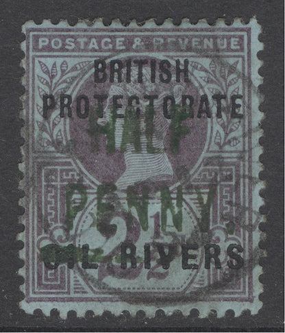 SG 11 Niger Coast protectorate: Oil rivers ½d on 2½d purple/blue-green, overprint type 4. Very fine used CAT £275. RPS cert.