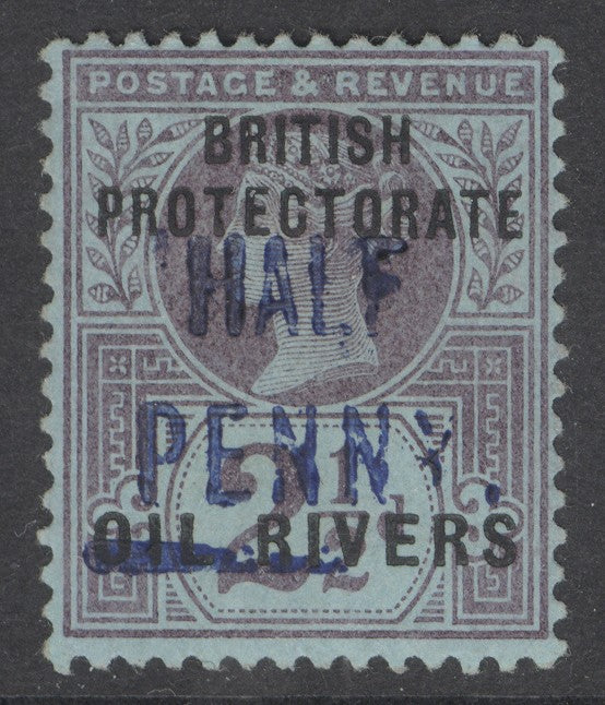 SG 14 Niger Coast protectorate 1893. ½d on 2½d purple on blue, surcharged type 4 in blue. Very lightly mounted mint CAT £475