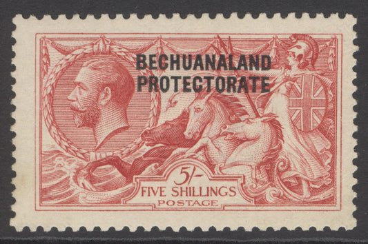 SG 84 Bechuanaland 5/- rose-carmine. A fine fresh very lightly mounted mint example CAT £160. Sergio Sismondo cert