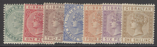 SG 8-14 Gibraltar 1886-87. ½d-1/- set of 7. Fresh lightly mounted mint examples CAT £600