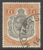 SG 107 Tanganyika 1927-31. £1 brown-orange. Very fine used with a Mombasa CDS CAT £550