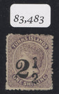 SG 29 Turks Islands 1881. 2½d on 1/- lilac. Mounted mint, part original gum, horizontal gum crease CAT £650. BPA cert