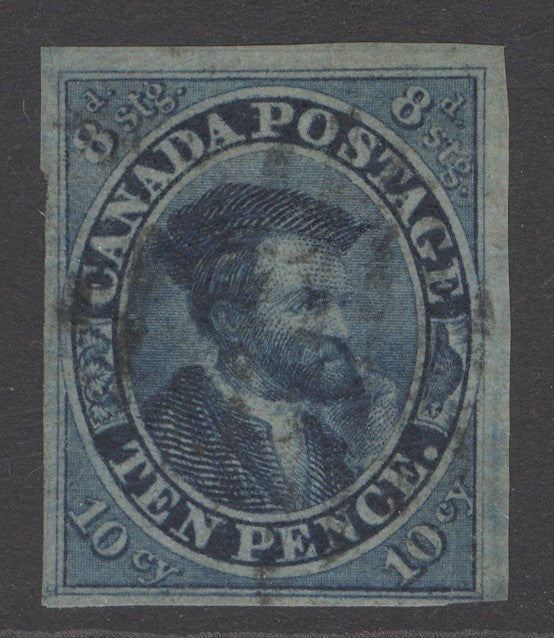 SG 15 Canada 1855. 10d blue-deep blue. Fine used, full margins CAT £2000