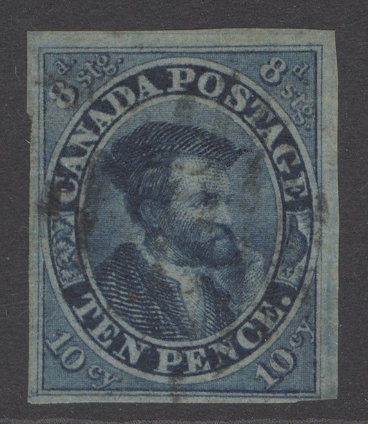 SG 15 Canada 1855. 10d blue-deep blue. Fine used, full margins CAT £2000