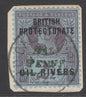 SG 35 Niger Coast 1893. ½d on 2½d surcharge type 10 in green. Very fine used on small piece with old Calabar River CDS...