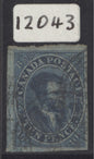 SG 15 Canada 1855. 10d blue on thin wove paper. Very fine used, full margins CAT £2000. David Brandon cert