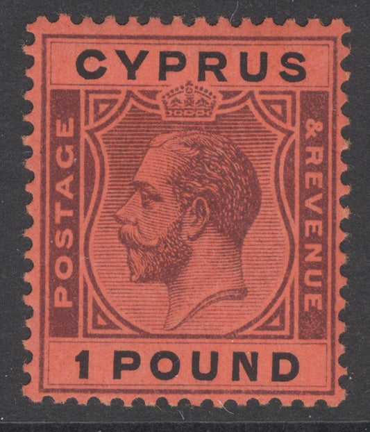 SG 102 Cyprus 1924-28. £1 purple & black/red. A fine fresh very lightly mounted mint example CAT £300