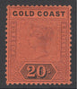 SG 25 Gold Coast 20/- dull mauve & black/red. A fine fresh lightly mounted mint example CAT £190