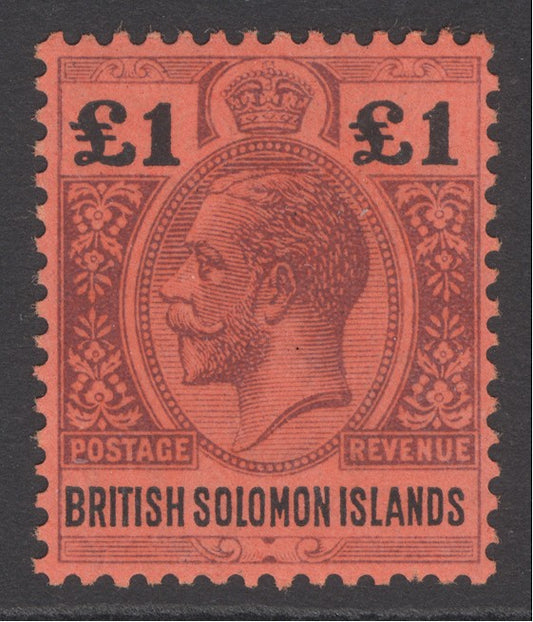 SG 38 BSI 1914-23. £1 purple & black/red. A fine fresh mounted mint example CAT £250