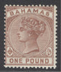 SG 57 Bahamas 1884-90. £1 Venetian-red. A fine fresh lightly mounted mint example CAT £275