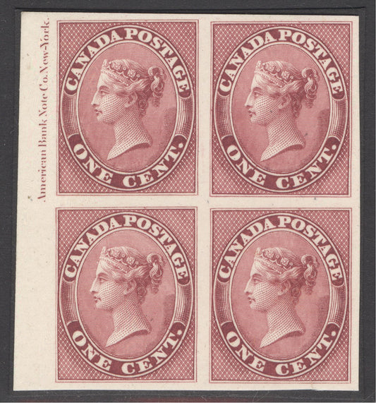 Colony of Canada 1864. 1c pale proof on India paper with added imprint on thick card. Very fresh full/huge margins