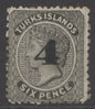 SG 43 Turks Islands 1881. 4 on 6d black. A fine mounted mint example CAT £140