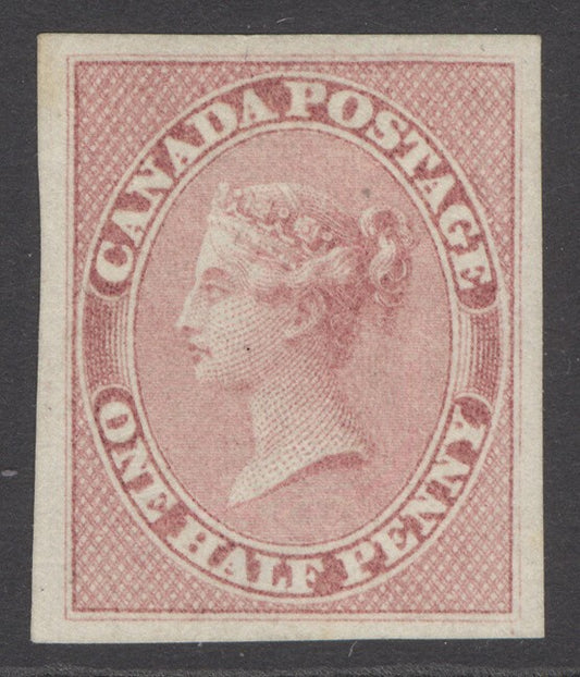 SG 17 Colony of Canada 1852-57. ½d deep rose. A fine fresh mint example without gum. 4 large margins CAT £1100