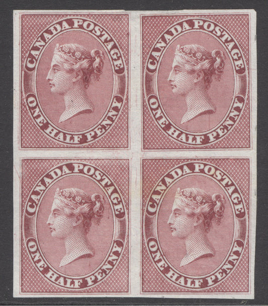 (SG 17) Colony of Canada 1857 plate proof  imperf block of 4 on India paper. An exceptionally fresh example with full margins