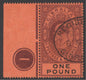SG 64 Gibraltar 1904. £1 deep purple & black/red. Very fine used control marginal example CAT £750
