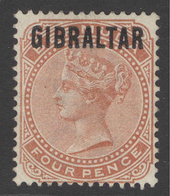 SG 5 Gibraltar 1886. 4d orange-brown. Lightly mounted mint CAT £190