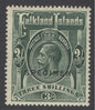 SG 80s Falklands 1921-28. 3/- slate-green, overprinted specimen. Lightly mounted mint. Scarce