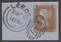 SG 29 1d red-brown lettered EC. Very fine used on small piece tied with a ‘447’ numeral, Leeds 24th Feb 1856 CDS alongside