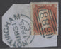 SG 17 1d red-brown. Very fine used on small piece cancelled with a blue ‘583’ numeral & part Nottingham CDS alongside, March 31st 1855