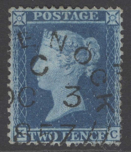 SG 34 2d blue plate 5 lettered KC. Very fine used with a Greenock, Oct 3rd 1857 CDS