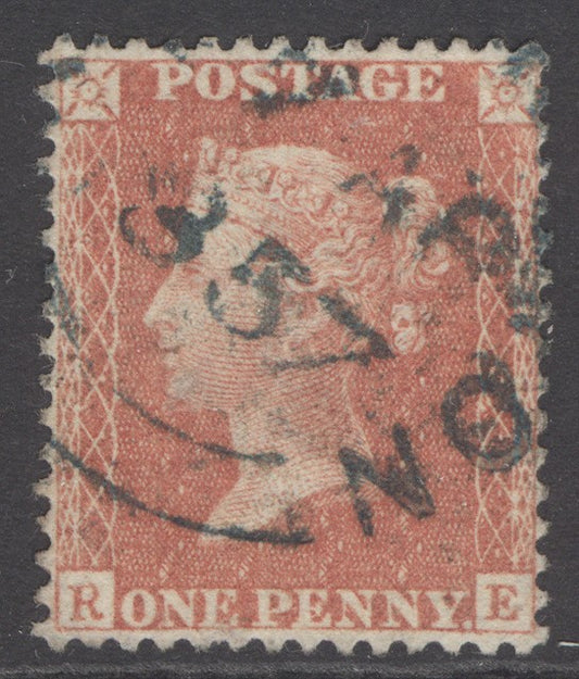 SG 38 1d orange-red plate 44 lettered RE. Very fine used with a blue CDS, April 1857