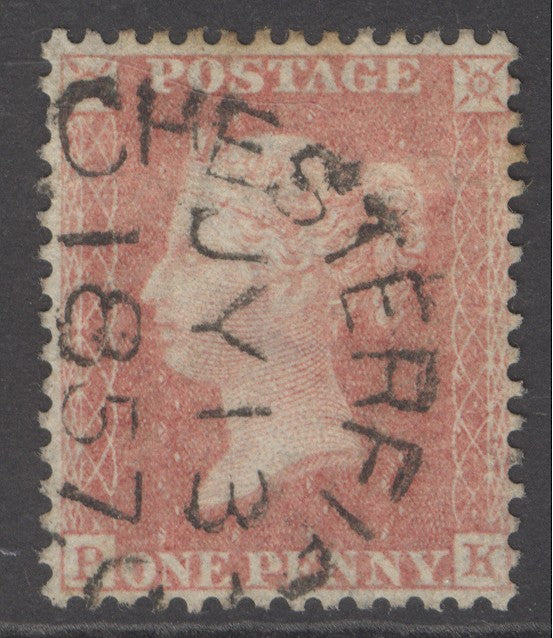 SG 38 1d pale red lettered PK. Very fine used with a Dorchester, July 13th 1857 CDS. A lovely example