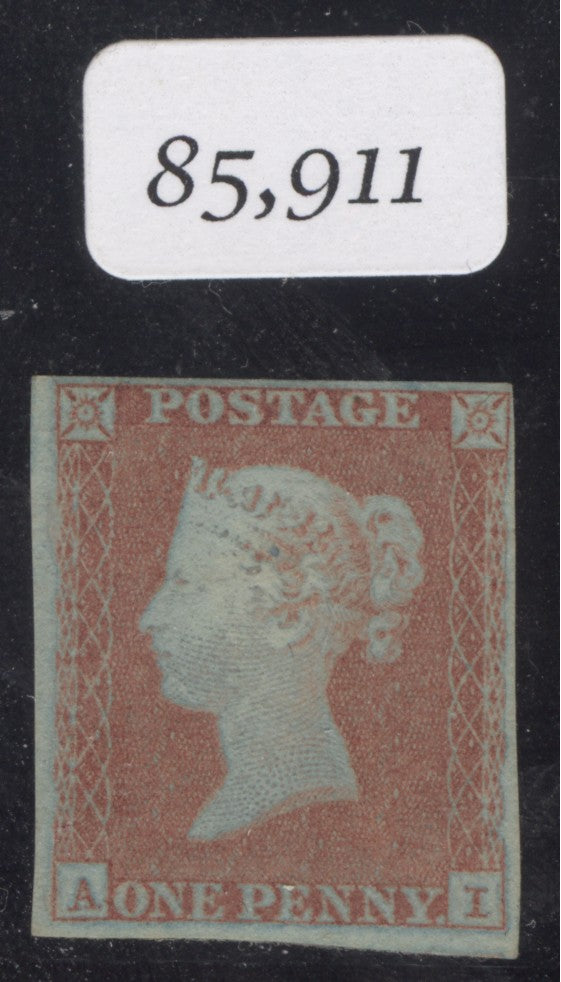 SG 8 1d red-brown on blued paper, watermark small crown lettered AI plate 95. Fine mounted mint. 4 margins