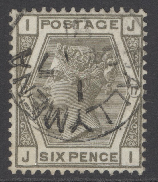 SG 161 6d grey plate 17. Very fine used with a Ballymena CDS