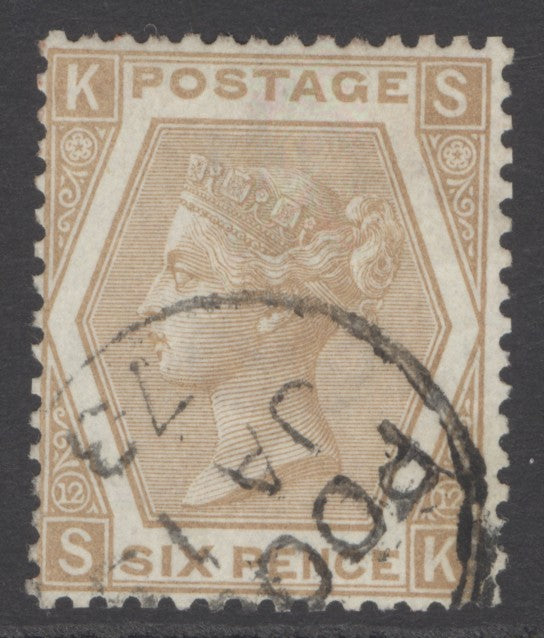SG 123 6d pale buff plate 12. Very fine used with a Poole CDS, Jan 1873 CAT £200