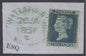 SG 23 2d blue lettered SI. Very fine used on small piece with a Waterford spoon cancel in green, Jan 1856