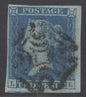 SG 14 1841 2d blue plate 3 lettered LL. Very fine used with a Maltese cross cancel. 4 margins CAT £275
