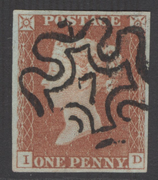 SG 8m 1d red-brown lettered ID. Very fine used with a number ‘7’ in Maltese cross. 4 fine margins CAT £160
