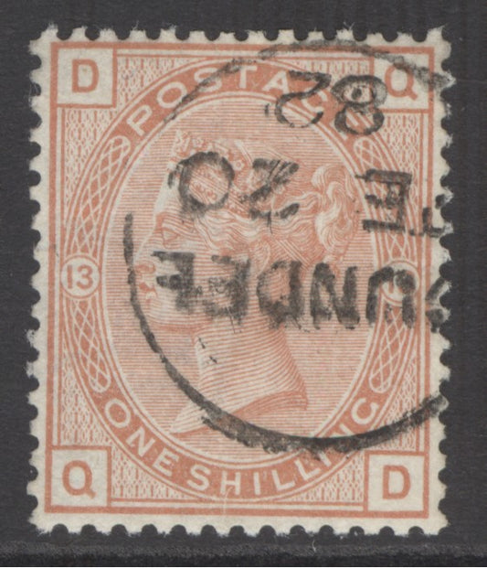 SG 163 1/- orange-brown plate 13. Very fine used with a Dundee CDS
