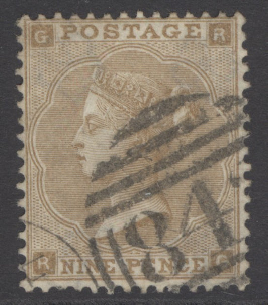 SG 86 9d bistre. Very fine used part numeral, leaves Queens profile clear. Good colour & well centred CAT £400