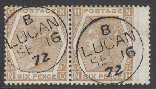 SG 122b 6d pale chestnut plate 11 pair. Very fine used with Lucan, Sept 16th 1872 CDS’s