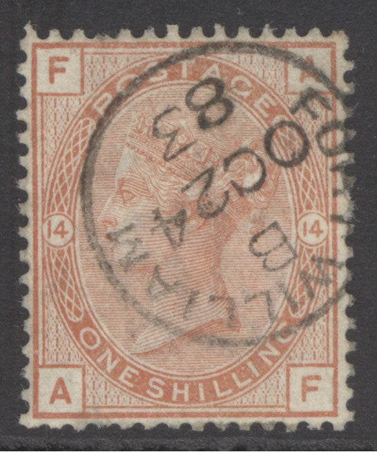 SG 163 1/- orange-brown plate 14. Very fine used with Fort William CDS, Oct 24th 1883