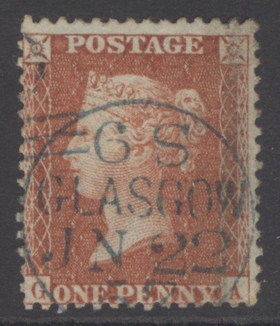 SG 29 1d orange-brown plate 44 lettered GA. Very fine used with a blue Glasgow CDS