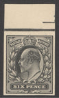 Edward VII 6d plate proof in black on thin white card. A fine example with full margins