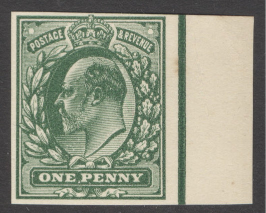 (SG 219) Edward VII 1d plate proof in deep green on white paper, marginal example