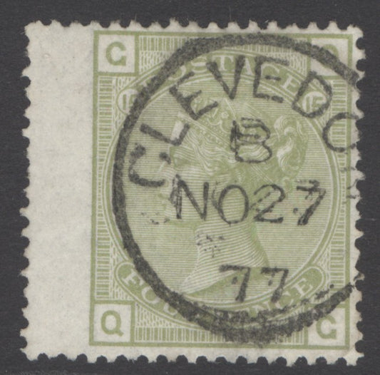 SG 153 4d sage-green plate 15. Very fine used with an upright Clevedon CDS, Nov 27th 1872
